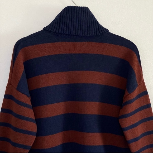 Madewell Engelhart Striped Turtleneck Wool Cotton Blend Sweater Brown Navy XS - Picture 9 of 13